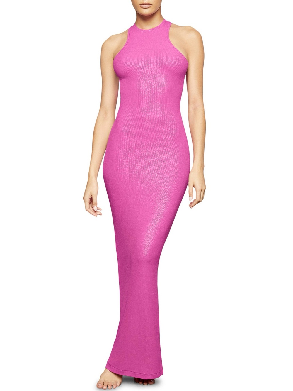 SKIMS Women’s Soft Lounge Shimmer Racerback Fitted Maxi Dress in Hot Pink